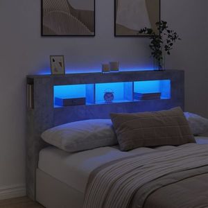 vidaXL Tăblie de pat cu LED, gri beton, 160x18, 5x103, 5 cm, lemn imagine