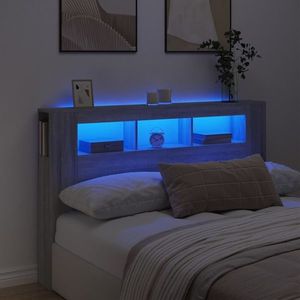 vidaXL Tăblie de pat cu LED, gri sonoma, 160x18, 5x103, 5 cm, lemn imagine