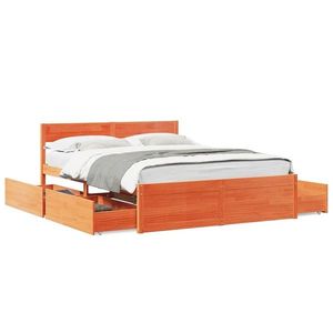 vidaXL Cadru de pat cu sertare maro ceruit, 150x200 cm, lemn masiv pin imagine