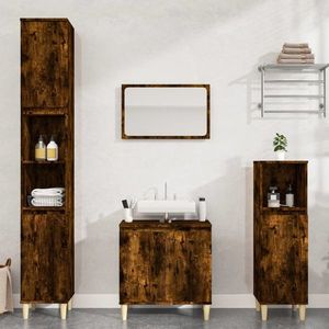 vidaXL Set mobilier de baie, 3 piese, stejar fumuriu, lemn prelucrat imagine