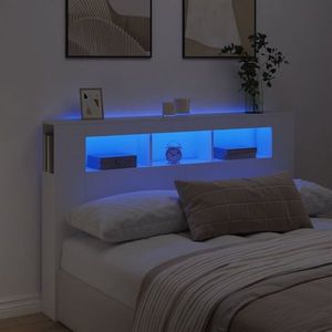 vidaXL Tăblie de pat cu LED, alb, 160x18, 5x103, 5 cm, lemn imagine