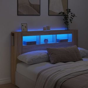 vidaXL Tăblie de pat cu LED, stejar sonoma, 160x18, 5x103, 5 cm, lemn imagine