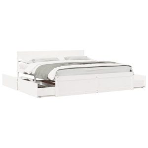 vidaXL Cadru de pat cu sertare, alb, 200x200 cm, lemn masiv de pin imagine