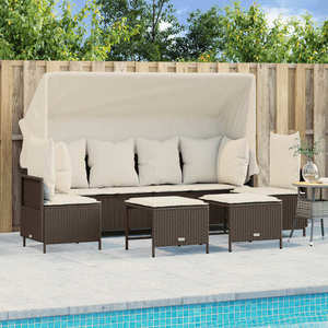 vidaXL Set canapele de grădină cu perne, 5 piese, maro, poliratan imagine