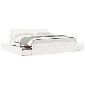 vidaXL Cadru de pat cu sertare, alb, 180x200 cm, lemn masiv pin imagine