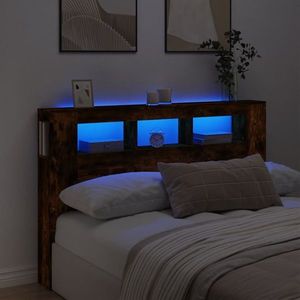 vidaXL Tăblie de pat cu LED, stejar fumuriu, 160x18, 5x103, 5 cm, lemn imagine