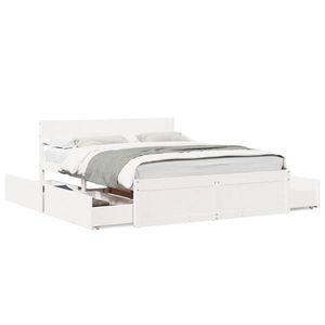 vidaXL Cadru de pat cu sertare, alb, 150x200 cm, lemn masiv pin imagine