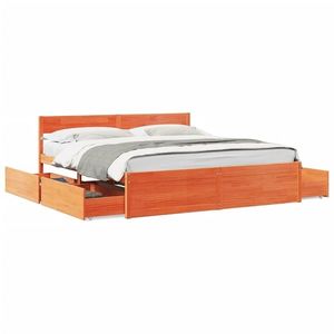 vidaXL Cadru de pat cu sertare maro ceruit, 200x200 cm, lemn masiv pin imagine