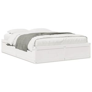 vidaXL Cadru de pat, alb, 150x200 cm, lemn masiv de pin imagine