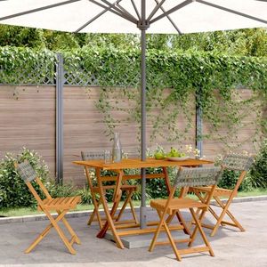 vidaXL Scaune de grădină pliabile 4 buc., gri, poliratan și lemn masiv imagine