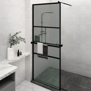 vidaXL Paravan duș walk-in cu raft negru 80x195 cm sticlă ESG/aluminiu imagine