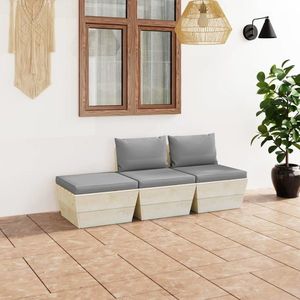 vidaXL Set mobilier grădină din paleți cu perne, 3 piese, lemn molid imagine