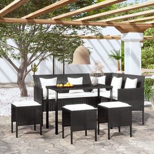 vidaXL Set canapele grădină forma L cu perne 5 piese negru poliratan imagine