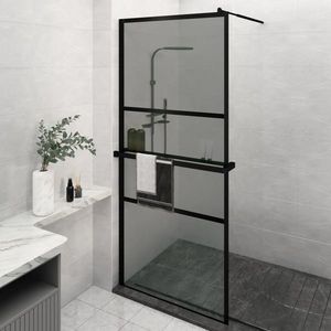 vidaXL Paravan duș walk-in cu raft negru 90x195 cm sticlă ESG/aluminiu imagine
