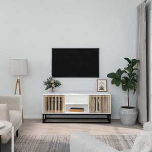 vidaXL Comodă TV, alb, 105x30x45 cm, lemn prelucrat & fier imagine