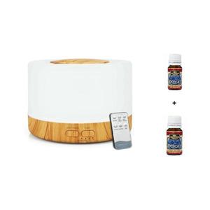 Difuzor Aromaterapie Transparent cu baza de lemn Ultrasunete Lampa de veghe cu Telecomanda 500 ml 16 ore silentios Alb cu 2 uleiuri aromate imagine