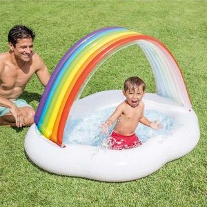 Piscina gonflabila pentru copii Rainbow, Intex, 142x119x84 cm, 82 L, PVC, multicolor imagine