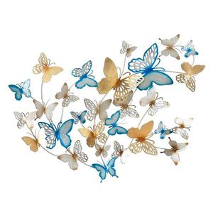 Decoratiune de perete Butterflies Light Blue, Mauro Ferretti, 132x95.5 cm, fier, multicolor imagine