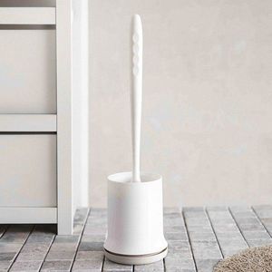 Perie pentru toaleta cu suport Brigid, Homla, 10.7x41 cm, silicon/plastic, alb imagine