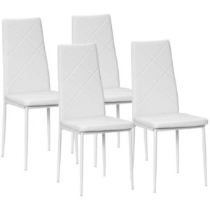 Set 4 scaune bucatarie HOMCOM cu spatar inalt, scaune moderne din piele artificiala si otel, 41x50x97cm, alb | Aosom RO imagine