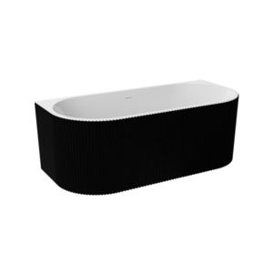 Cada freestanding Besco Leya Black&White 150x75cm montare la perete exterior canelat sifon click-clack cu ornamente albe negru-alb imagine