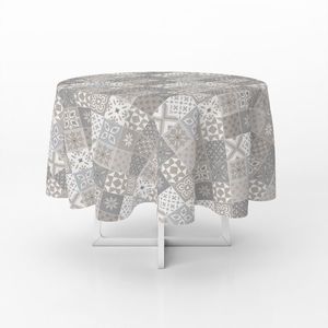 Fata de masa musama rotunda Bottigelli Dolce Vita, alb/bej, model faianta in stil marocan, PVC, diametru 160 cm imagine