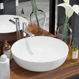 vidaXL Chiuvetă de baie din ceramică, rotundă, 41, 5 x 13, 5 cm, alb imagine