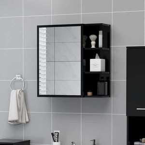 vidaXL Dulap de baie cu oglindă, negru, 62, 5x20, 5x64cm, lemn prelucrat imagine