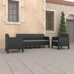 vidaXL Set mobilier de grădină cu perne, 3 piese, antracit, PP ratan imagine