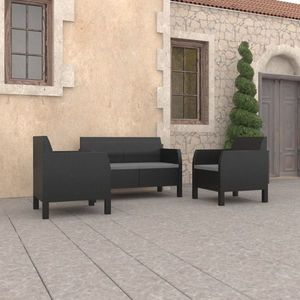 vidaXL Set mobilier de grădină cu perne, 3 piese, antracit, PP ratan imagine