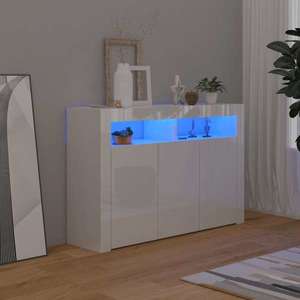 vidaXL Servantă cu lumini LED, alb extra lucios, 115, 5x30x75 cm imagine