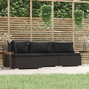 vidaXL Set mobilier relaxare grădină, 4 piese cu perne, negru, oțel imagine