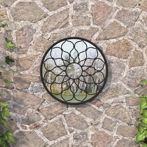 vidaXL Oglindă de grădină rotundă, negru, 40x3 cm, fier, uz exterior imagine