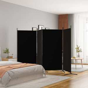 vidaXL Paravan de cameră cu 4 panouri, negru, 346x180 cm, textil imagine