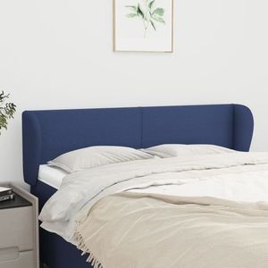 vidaXL Tăblie de pat cu aripioare, albastru, 147x23x78/88 cm textil imagine
