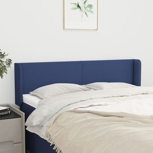 vidaXL Tăblie de pat cu aripioare, albastru, 147x16x78/88 cm textil imagine
