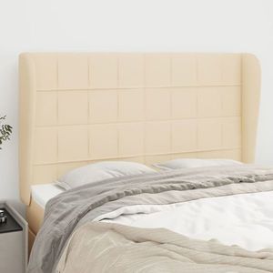 vidaXL Tăblie de pat cu aripioare, crem, 147x23x118/128 cm, textil imagine