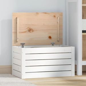 vidaXL Cutie de depozitare, alb, 59, 5x36, 5x33 cm, lemn masiv de pin imagine