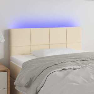vidaXL Tăblie de pat cu LED, crem, 90x5x78/88 cm, textil imagine