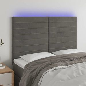 vidaXL Tăblie de pat cu LED, gri închis, 144x5x118/128 cm, catifea imagine