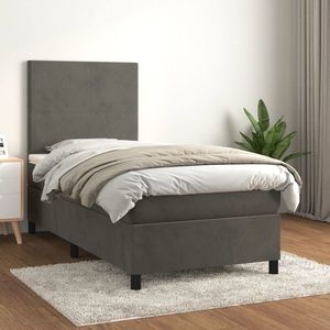 vidaXL Pat box spring cu saltea, gri închis, 80x200 cm, catifea imagine