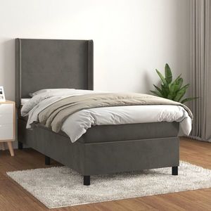 vidaXL Pat box spring cu saltea, gri închis, 80x200 cm, catifea imagine