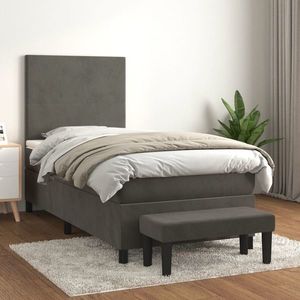 vidaXL Pat box spring cu saltea, gri închis, 80x200 cm, catifea imagine