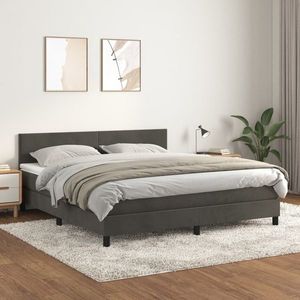 vidaXL Pat box spring cu saltea, gri închis, 160x200 cm, catifea imagine