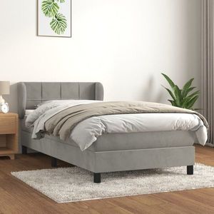 vidaXL Pat box spring cu saltea, gri deschis, 90x200 cm, catifea imagine