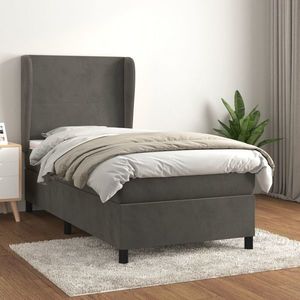 vidaXL Pat box spring cu saltea, gri închis, 80x200 cm, catifea imagine