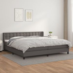 vidaXL Pat box spring cu saltea, gri, 200x200 cm, piele ecologică imagine