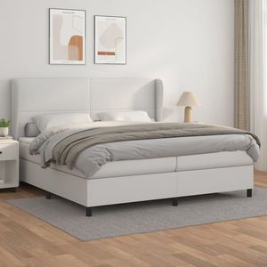 vidaXL Pat box spring cu saltea, alb, 200x200 cm, piele ecologică imagine