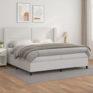 vidaXL Pat box spring cu saltea, alb, 200x200 cm, piele ecologică imagine