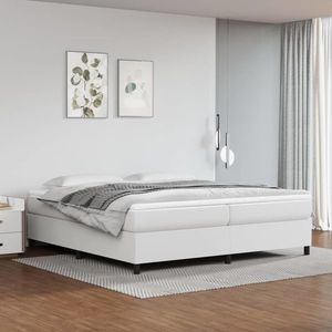 vidaXL Pat box spring cu saltea, alb, 200x200 cm, piele ecologică imagine